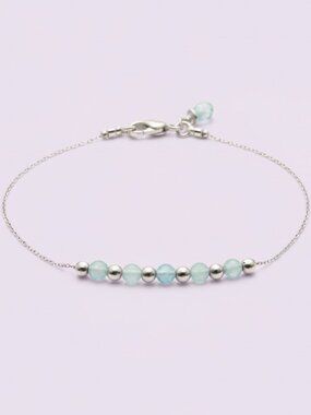 Natural Aquamarine Anklet, Dainty, Sterling Silver, March Birthstone